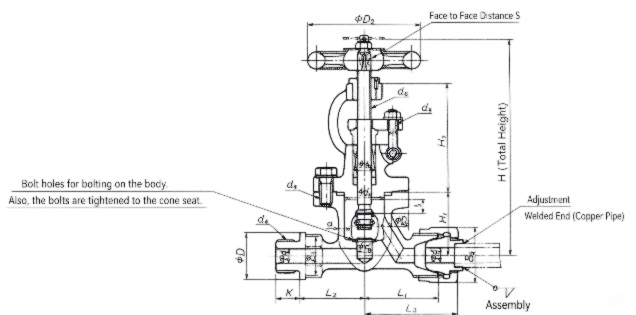 Drawing of JIS F7421 20K Forged Steel Marine Globe Valve.jpg
